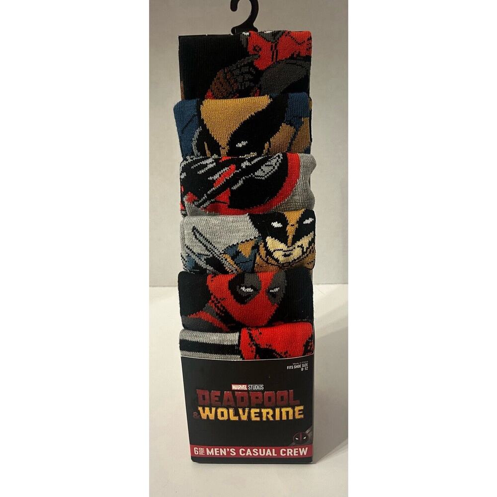 MARVEL Comic Men's Deadpool and Wolverine Crew Socks, 6-Pack NEW